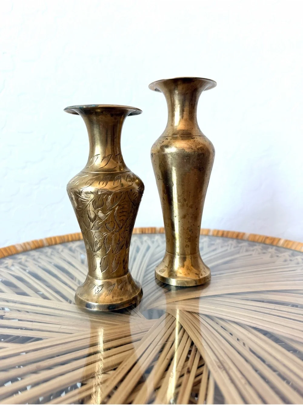 Brass Decorative Bud Vases - Antique Gold Pair